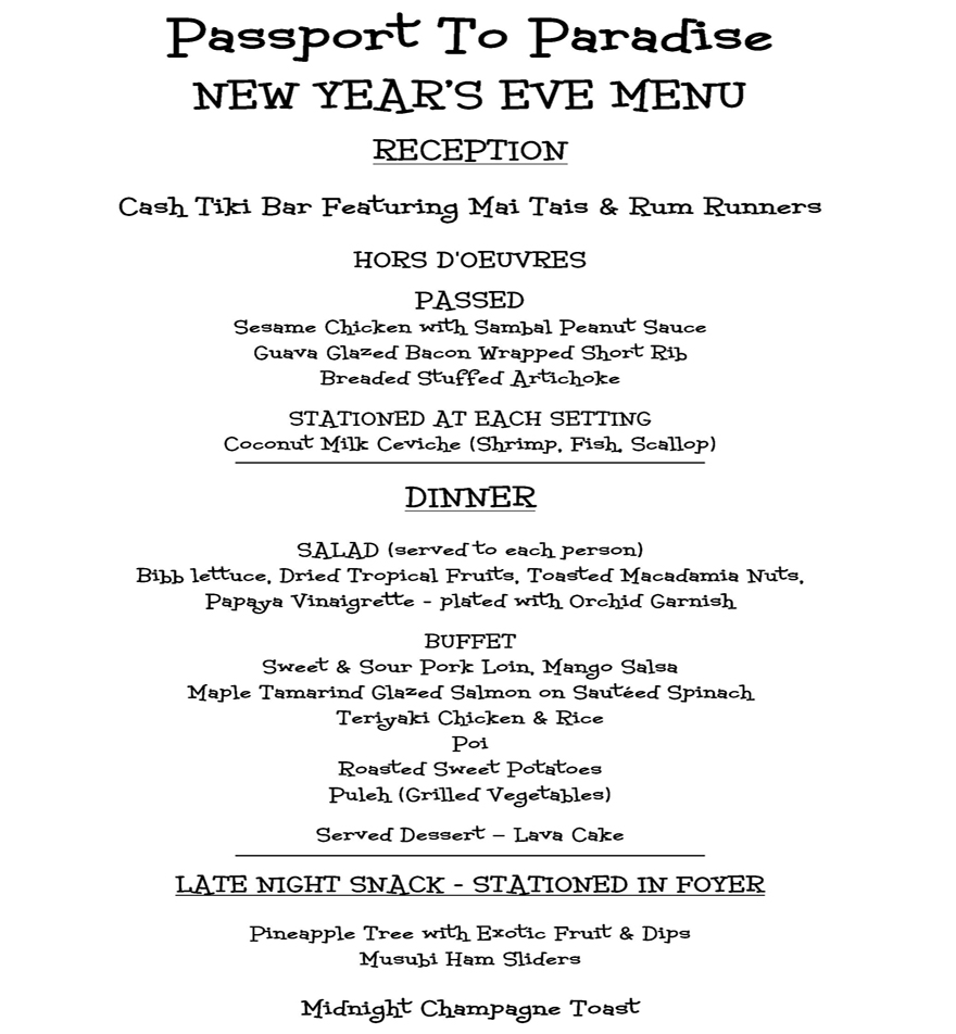 NYE 2014 Menu